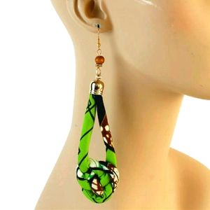 Green Kente Knot Long Earrings